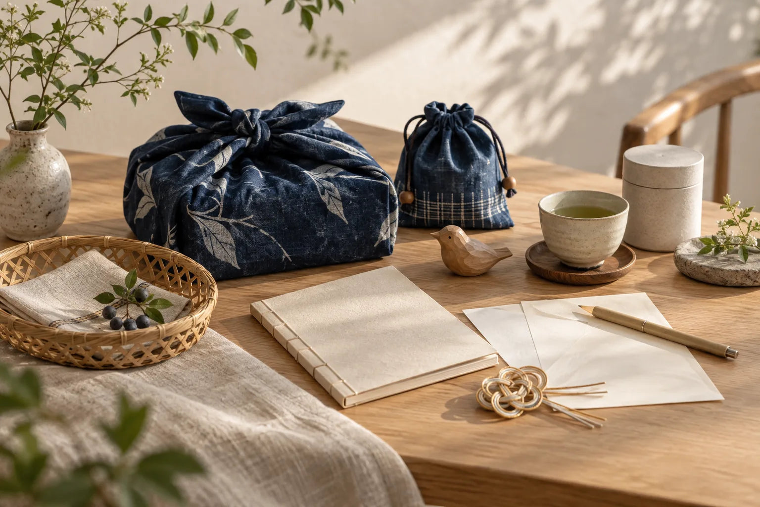 Editorial arrangement of Japanese textiles, stationery, small craft and tea